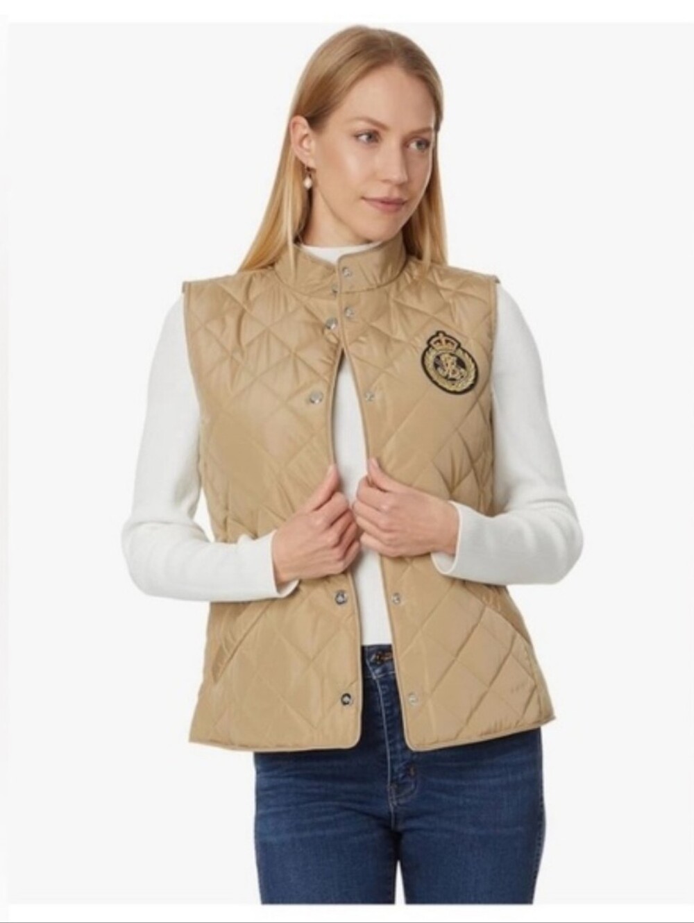 Ralph Lauren Black Label $190 Quilted Puffer Vest Size L Beige
